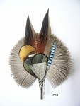 Hat pin with deer fur and colorful feathers, holder with safety pin, 14 cm (5.5 in)
