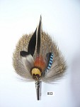 Hat pin with deer fur and feathers, holder with safety pin, 13 cm (5.1 in)
