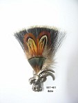 Little flat gamsbart with feathers, holder steinbok (ibex) with safety pin, 9 cm (3.55 in)