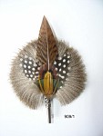 Hat pin with deer fur and feathers, holder with safety pin, 12 cm (4.7 in)