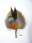 Colorful hat pin with deer fur and feathers, holder with safety pin, 11,5 cm (4.5 in)
